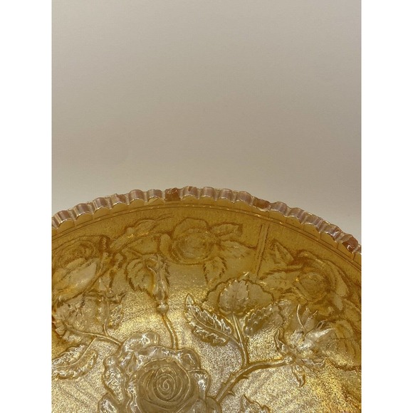 Vintage Imperial Glass Marigold Yellow Rose Sawtooth Footed Bowl - Picture 4 of 10